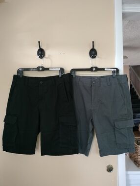 Goodfellow Mens Set Of 2 Cargo Shorts Black Gray 34 Stretch Preppy Cotton Blend